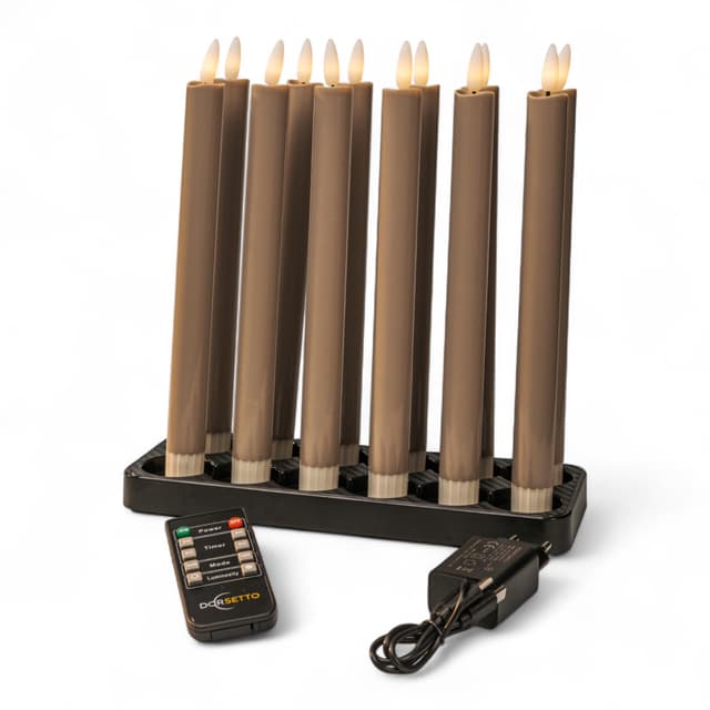 Led dinerkaarsen beige, oplaadbaar, timerfunctie, tot 400 uur brandduur, set van 12