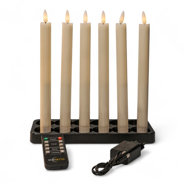 Dinerkaarsen wit 250 mm – oplaadbaar, set van 6, dimbaar en met afstandsbediening