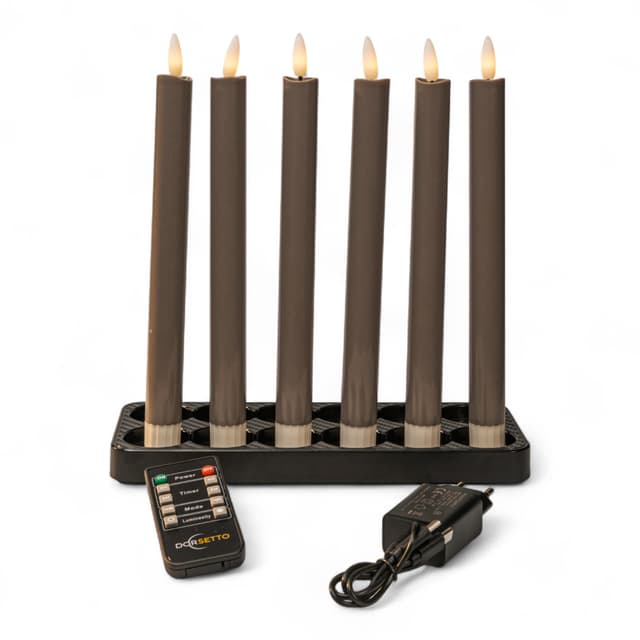 Dinerkaarsen donker grijs 250 mm – oplaadbaar, set van 6, dimbaar en met timer