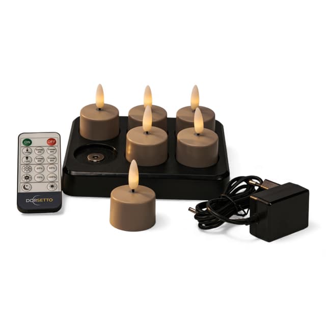 Oplaadbare waxinelichtjes beige – tot 400 uur brandduur, 6 stuks, met afstandsbediening