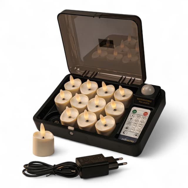3D oplaadbare LED-thee/waxinelichtjes tot 400 uur ā met Afstandsbediening ā 12 stuks ā timerfunctie - IP68 waterdicht